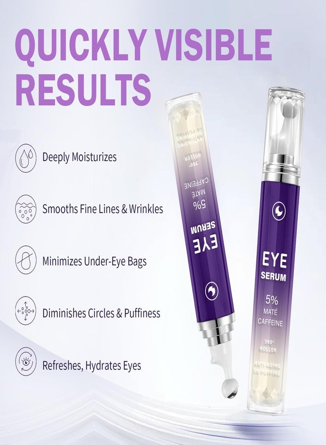 IREV Eye Serum with 5% Mate Caffeine, Under Eye Cream for Puffy Bags Fine Lines Dark Circles Wrinkles, 360° Roller Massage Ball Eyes Treatment Serum Brightens Tired Eyes 5ml 0.5 fl. oz - Image 2